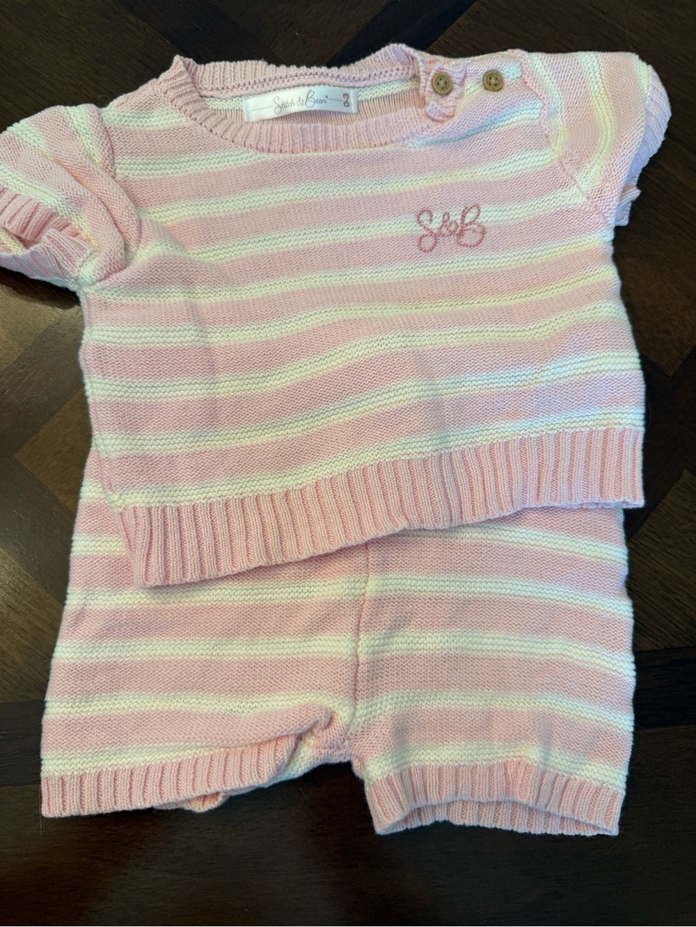 Baby Pink & White Striped Knit Matching Set